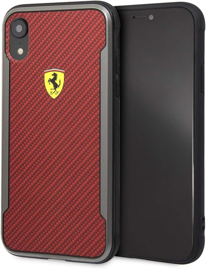 Ferrari iPhone XR Hard Case - Printed Carbon Effect - Black