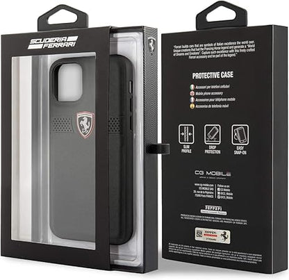 Ferrari iPhone 11 Pro Hard Case - Real Leather Black with Red Scudetto Logo