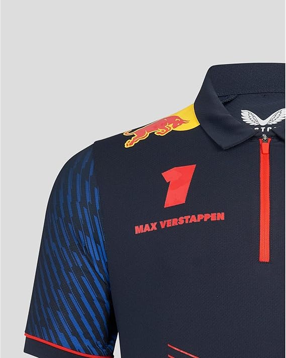 Red Bull Racing Men's Stretch Snap Polo Shirt Driver Max Verstappen Night Sky 2023-RP Teamwear