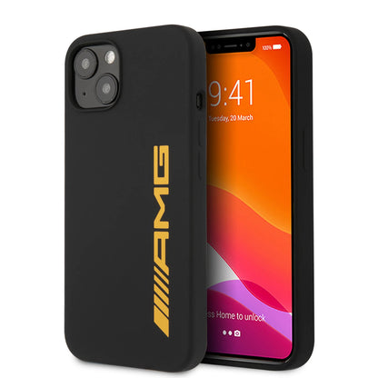 AMG iPhone 13 Pro Hard Case - Silicone with Large Yellow Logo - Black