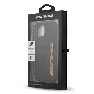 AMG iPhone 13 Hard Case - Silicone with Large Yellow Logo - Black