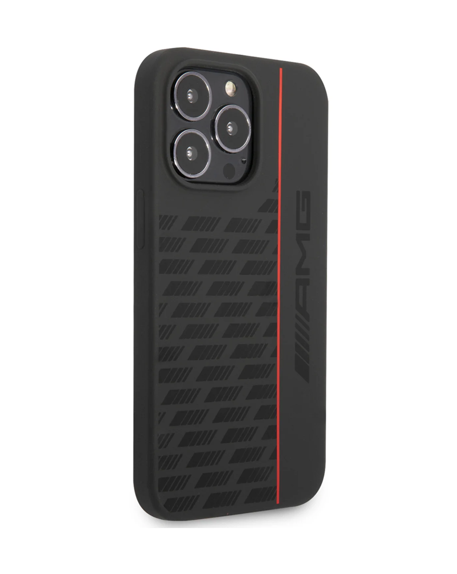 Mercedes AMG iPhone 15 Pro Hard Case - MagSafe Silicone with Carbon Pattern - Black
