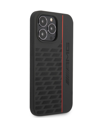 Mercedes AMG iPhone 15 Pro Hard Case - MagSafe Silicone with Carbon Pattern - Black