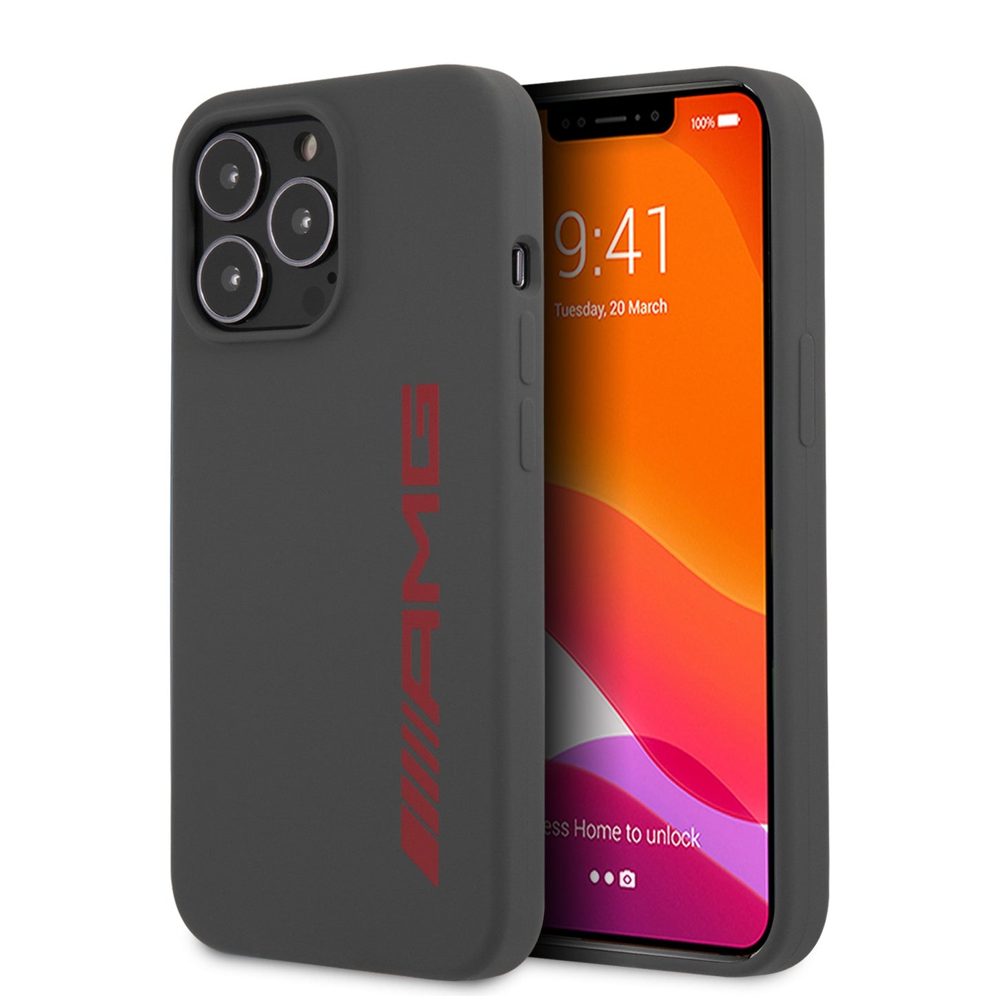 AMG iPhone 13 Pro Hard Case - Silicone with Large Red Logo - Grey