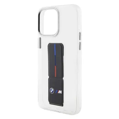 BMW M iPhone 15 Pro Hard Case - Clear PU Grip with Stand - Grey