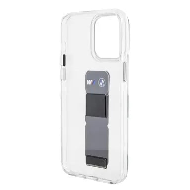 BMW M iPhone 15 Pro Hard Case - Clear PU Grip with Stand - Grey