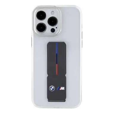 BMW M iPhone 15 Pro Hard Case - Clear PU Grip with Stand - Grey