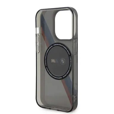 BMW iPhone 15 Pro MagSafe Hard Case - M Tricolor Stripes - Grey