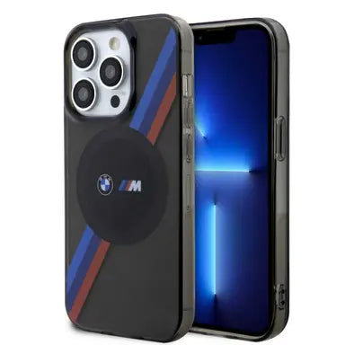 BMW iPhone 15 Pro MagSafe Hard Case - M Tricolor Stripes - Grey