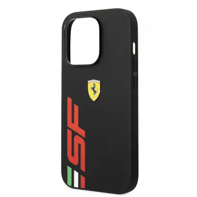Ferrari iPhone 14 Pro Max Hard Case - Leather with Big SF Logo - Black