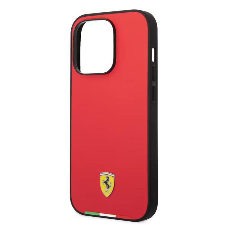 Ferrari iPhone 14 Pro Max Hard Case - Smooth PU with Italy Flag Line - Red