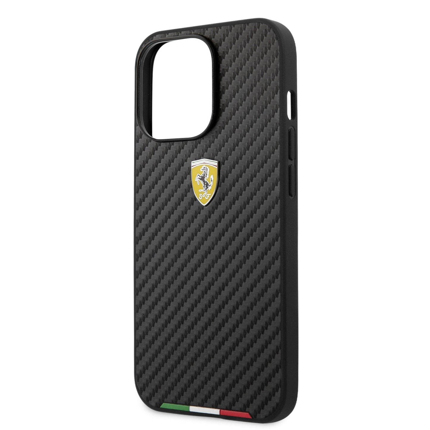 Ferrari iPhone 13 Pro Hard Case - PU Carbon with Italy Flag Line - Black