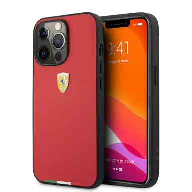 Ferrari iPhone 13 Pro Max Hard Case - PU with Italy Flag Line - Red