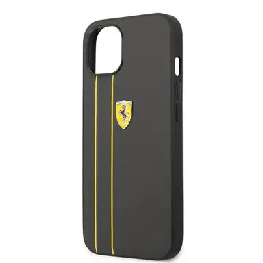 Ferrari iPhone Hard Case - Leather with Debossed Stripes & Yellow Lines - Grey