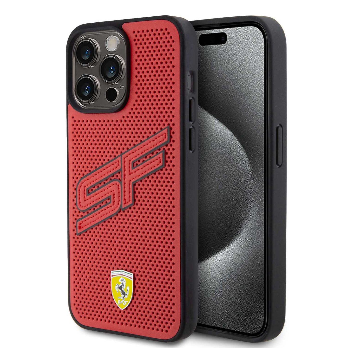 Ferrari iPhone 15 Pro Hard Case - PU Big SF Perforated - Red