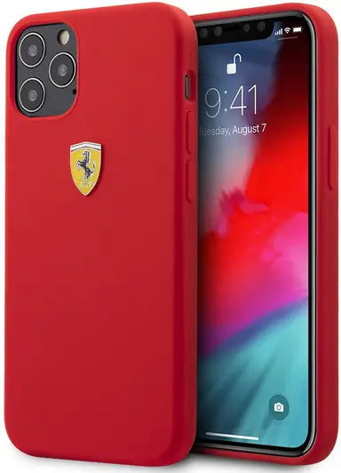 Ferrari iPhone 12 Pro Max Hard Case - On Track TPU Silicone with Metal Logo - Red