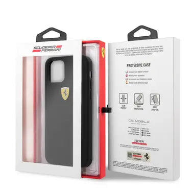 Ferrari iPhone 12 Pro Case - On Track TPU Silicone with Metal Logo - Black