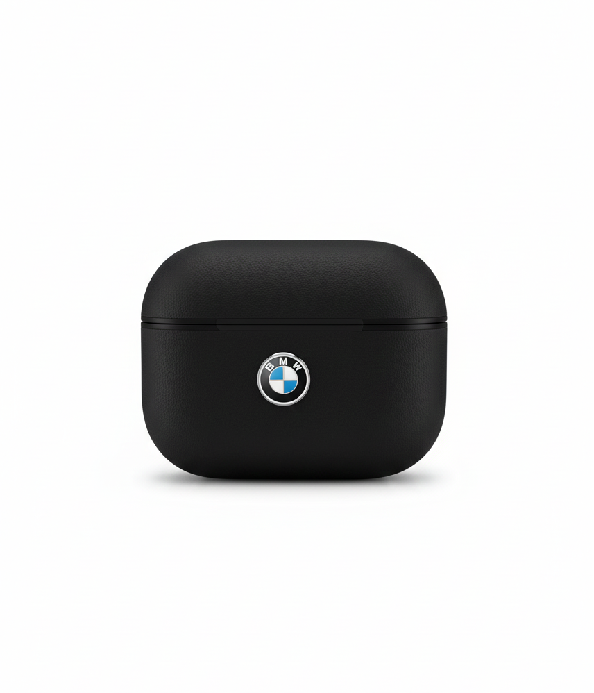 BMW AirPods Pro Leather Case - Black with Silver Metal Logo