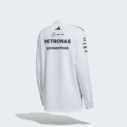 Mercedes Men's Team Long Sleeve Polo White 2025-RP Teamwear