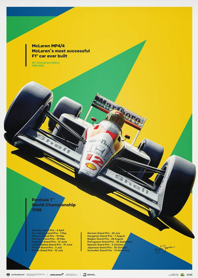 McLaren F1 Team MP4 San Marino GP 1988 Poster Yellow Green - Fanwear