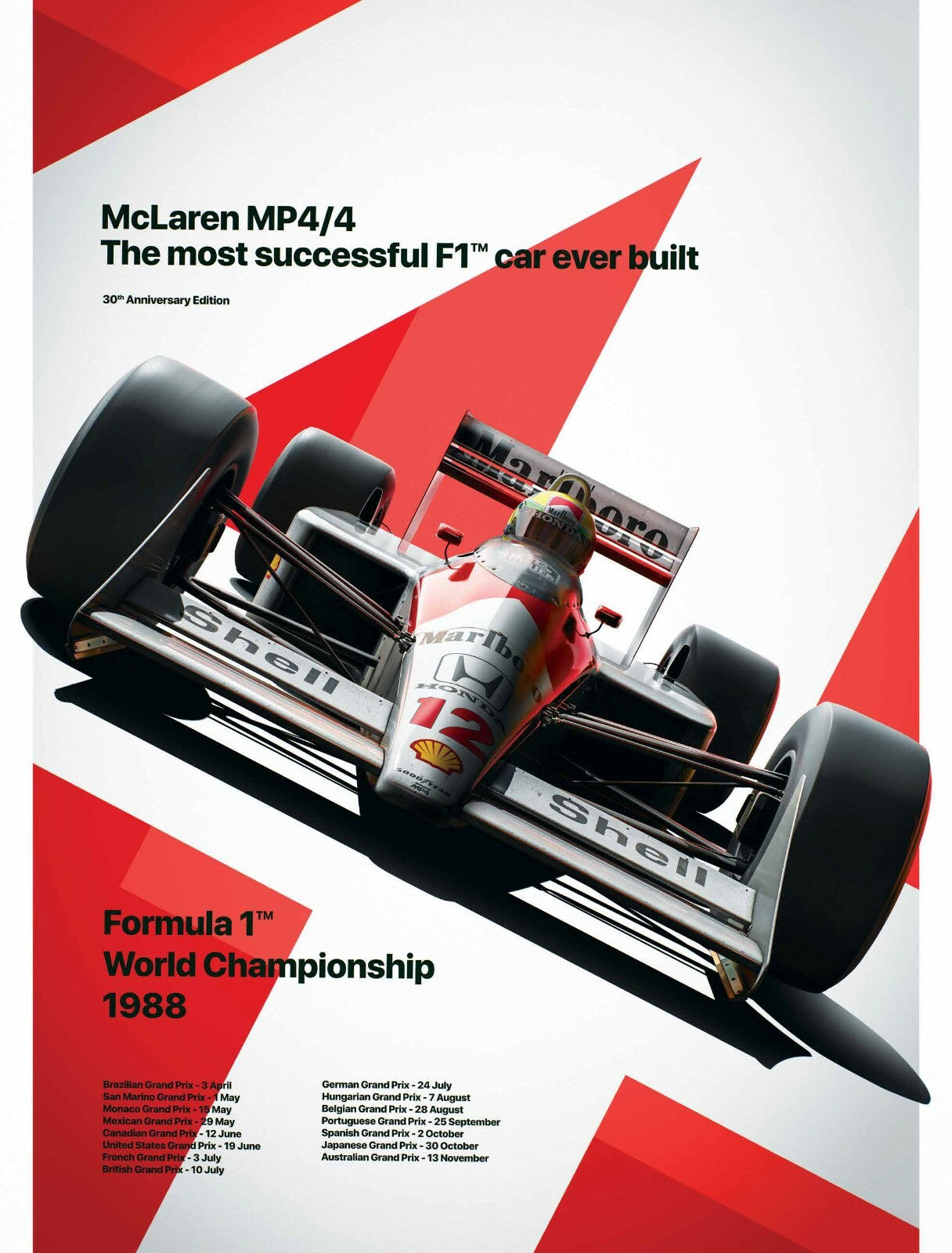 McLaren F1 Team MP4 San Marino GP 1988 Poster White Red - Fanwear