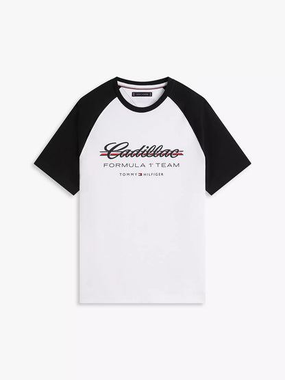 Cadillac F1 Team x Tommy Hilfiger Men's Script Raglan T-shirt Bright White 2026 - Fanwear