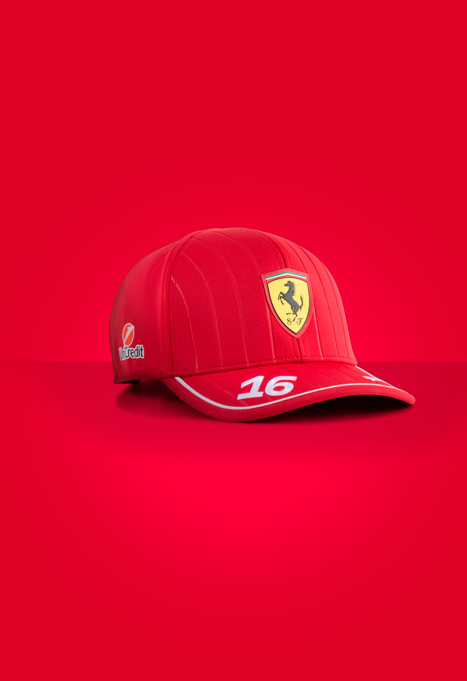Ferrari Formula 1 red cap with number 16 inspired by Charles Leclerc racing team merchandise