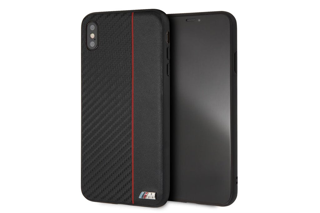BMW iPhone XS Max Hard Case - Red Stripe Carbon Fiber