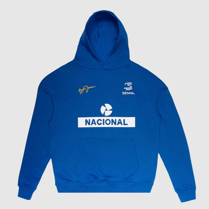 Ayrton Senna Nacionla Pullover Hoodie Blue - Fanwear
