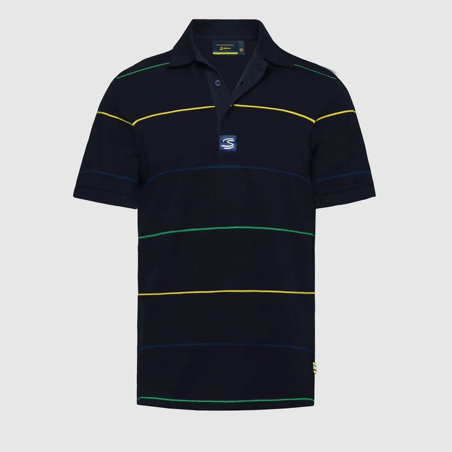Ayrton Senna Men's Stripe Cotton Polo Navy 2025-Fanwear