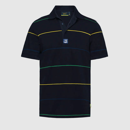 Ayrton Senna Men's Stripe Cotton Polo Navy 2025-Fanwear