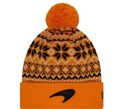 Mclaren Xmas Cuff Bobble Beanie Papaya Black 2024-Fanwear