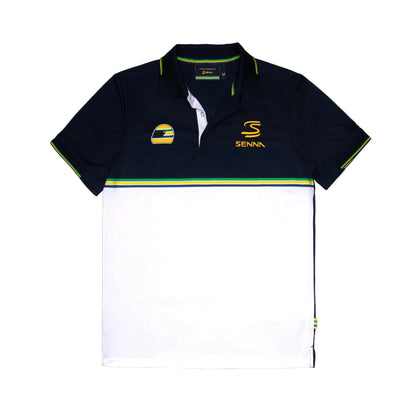 Ayrton Senna Men's Stripe Polyester Panel Polo Navy 2026 - Fanwear
