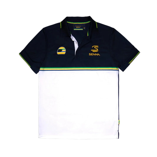 Ayrton Senna Men's Stripe Polyester Panel Polo Navy 2026 - Fanwear