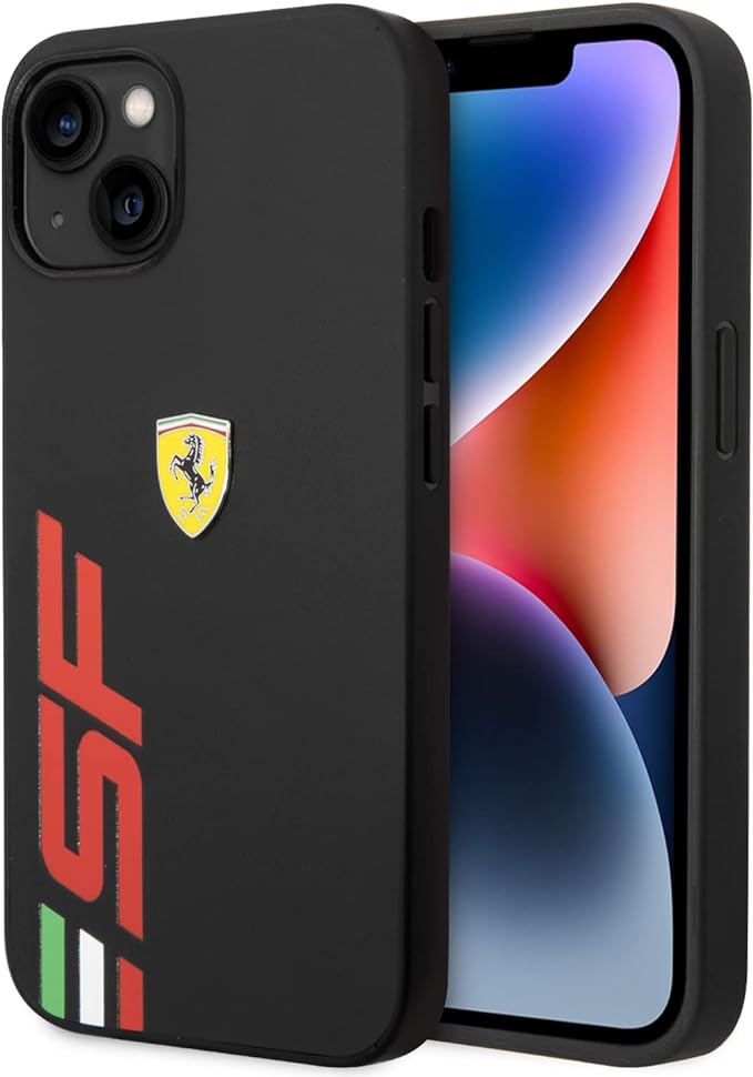 Ferrari iPhone 14 Hard Case - Leather with Big SF Logo - Black
