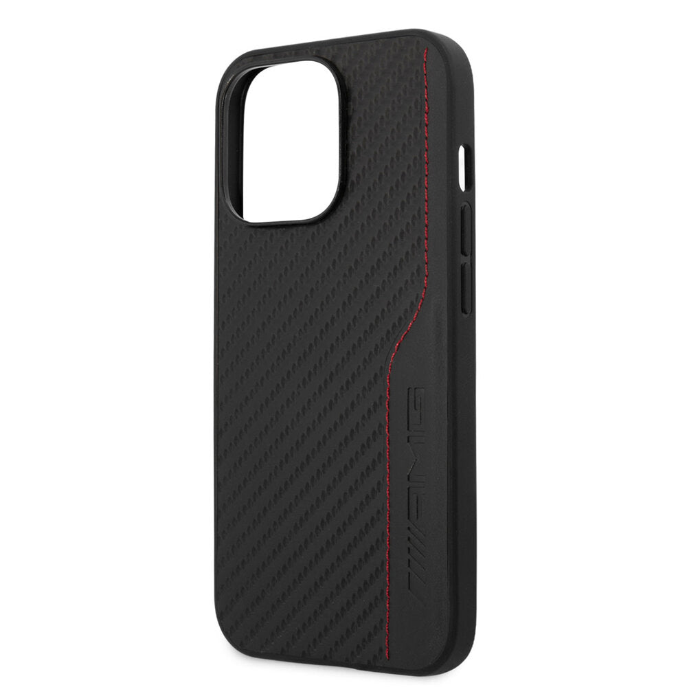 AMG iPhone 13 Pro Hard Case - Carbon & Leather with Red Stitching - Black