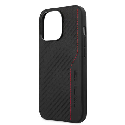 AMG iPhone 13 Pro Hard Case - Carbon & Leather with Red Stitching - Black
