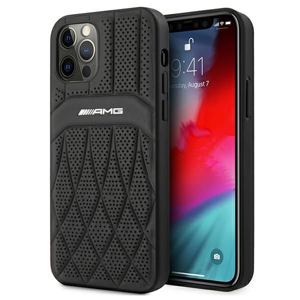 AMG iPhone 12 Pro Max Leather Case - Black with Debossed Lines