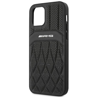 AMG iPhone 12 Pro Max Leather Case - Black with Curved Lines