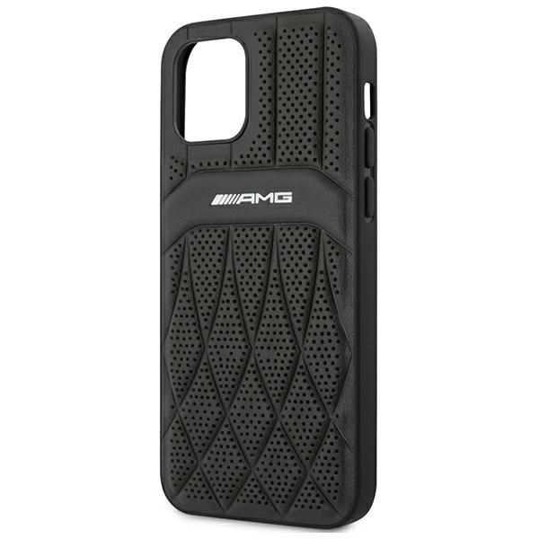 AMG iPhone 12 Pro Max Leather Case - Black with Debossed Lines