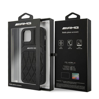 AMG iPhone 12 Pro Max Leather Case - Black with Curved Lines