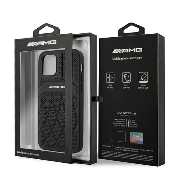 AMG iPhone 12 Pro Max Leather Case - Black with Debossed Lines