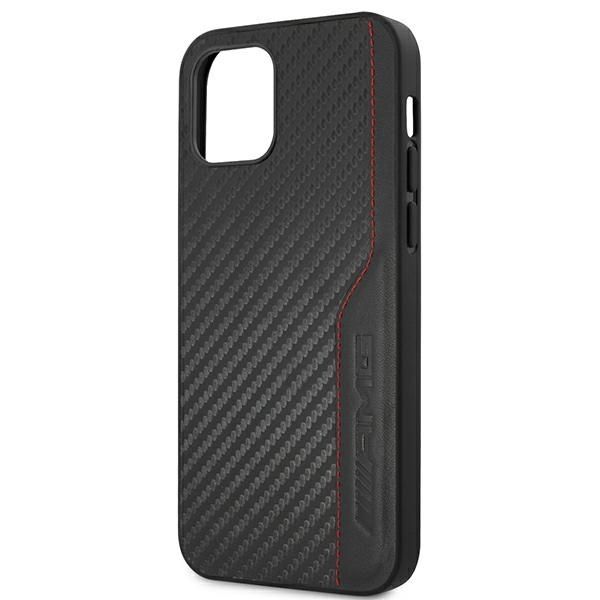 AMG iPhone 12 / iPhone 12 Pro Leather Case - Black with Red Stitching