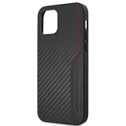 AMG iPhone 12 / iPhone 12 Pro Leather Case - Black with Red Stitching