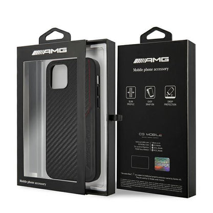 AMG iPhone 12 / iPhone 12 Pro Leather Case - Black with Red Stitching