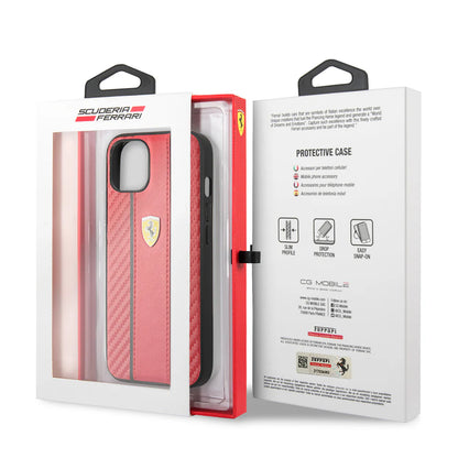 Ferrari iPhone 13 Hard Case - PU Carbon with Central Stripe - Red