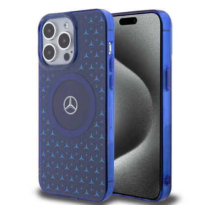 Mercedes-Benz iPhone 15 Pro Max MagSafe Case - Double Layer with Mini Stars Pattern - Blue