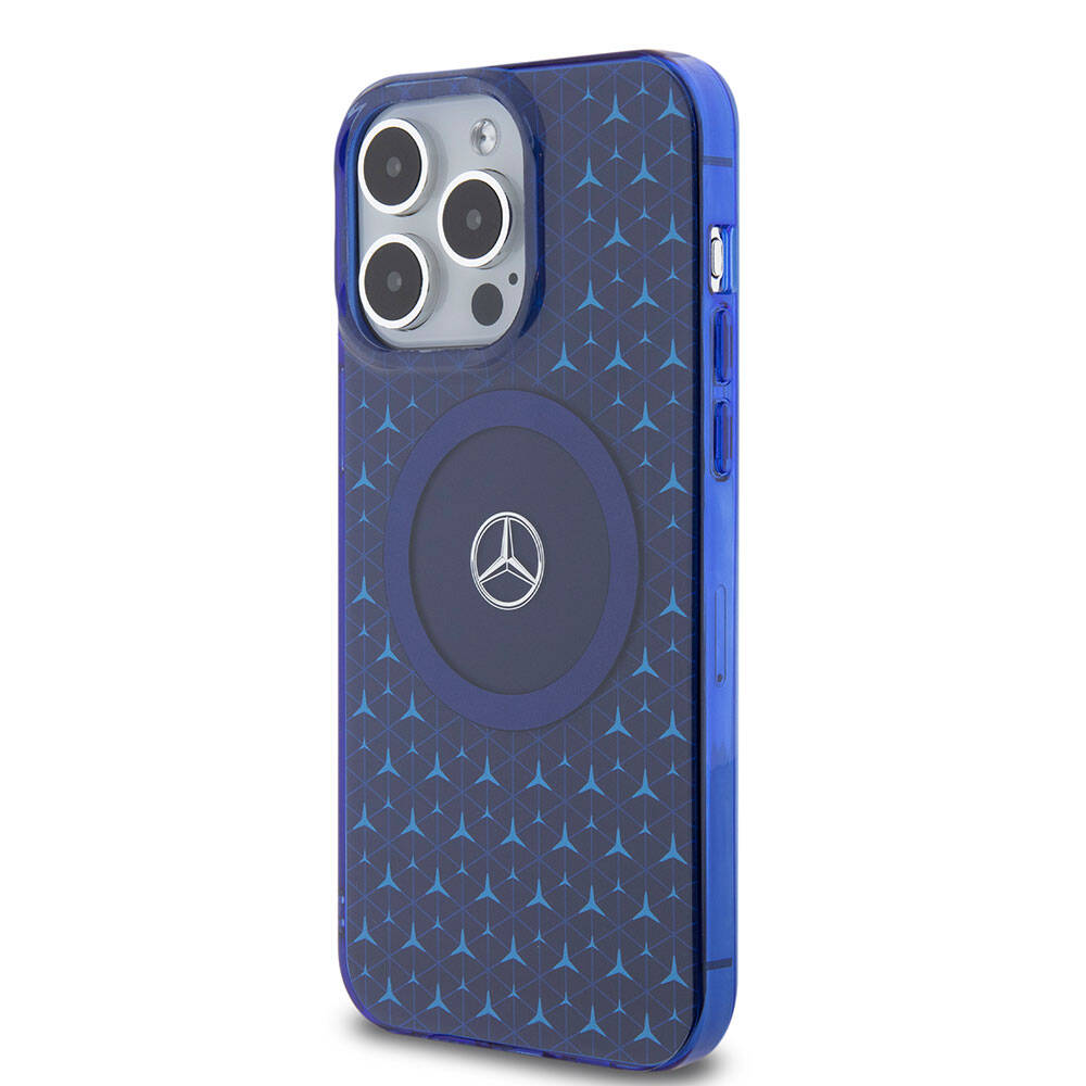Mercedes-Benz iPhone 15 Pro Max MagSafe Case - Double Layer with Mini Stars Pattern - Blue