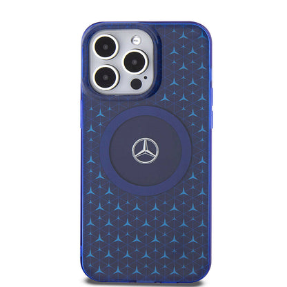 Mercedes-Benz iPhone 15 Pro Max MagSafe Case - Double Layer with Mini Stars Pattern - Blue