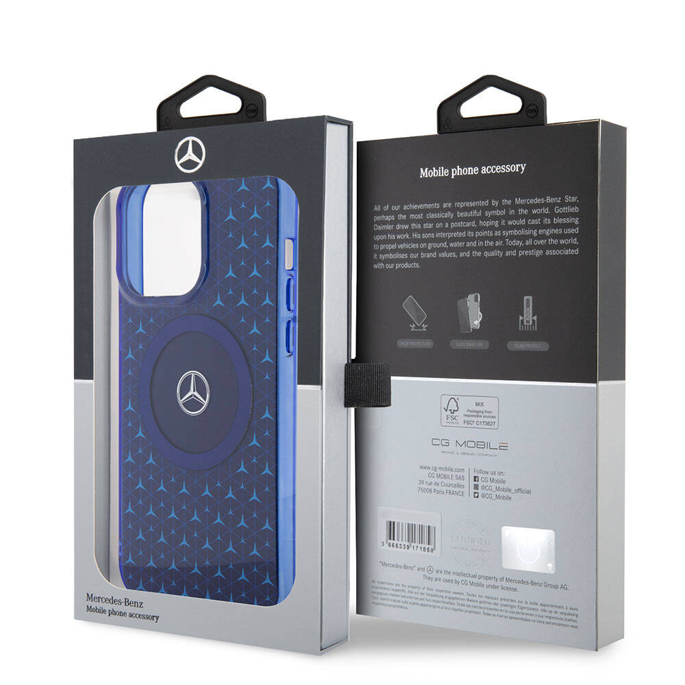 Mercedes-Benz iPhone 15 Pro Max MagSafe Case - Double Layer with Mini Stars Pattern - Blue
